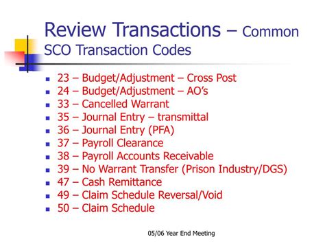 sco transaction codes.